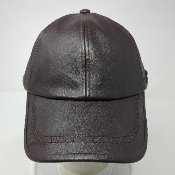Fashion Style Baseball Cap Brown One Size Adjustable Faux Leather 6 Panel Blank - Picture 2 of 9